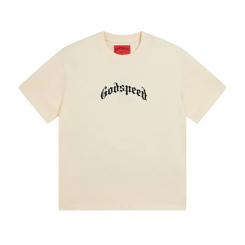 5046# White/Apricot｜P104 Godspeed cross-border American rock and roll street washed retro style short-sleeved T (craft printing) fabric (fabric) 32 counts combed double yarn 240 grams weight code number (size): S-M-L-XL color (colour): apricot.white