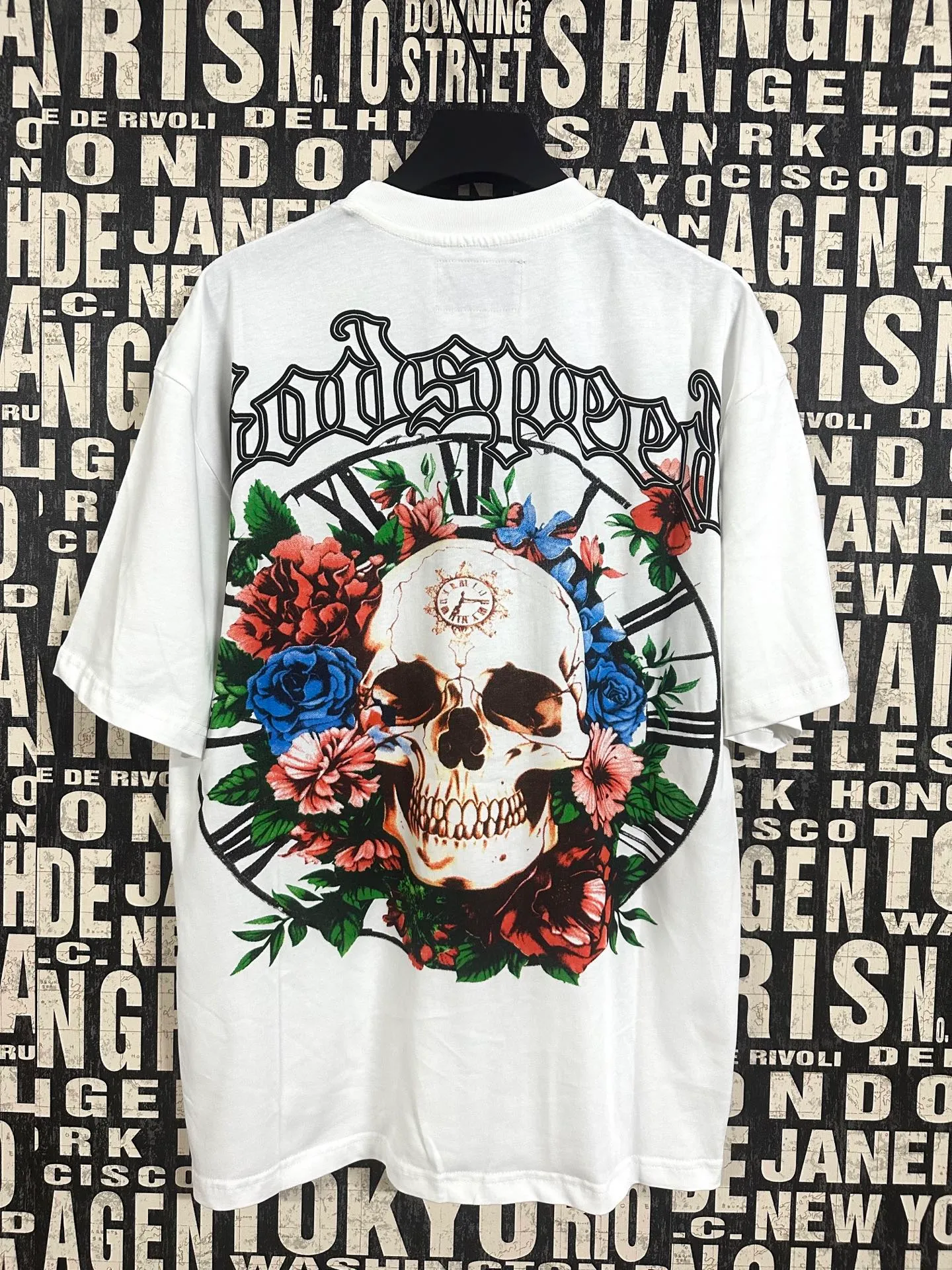 5046# White/Apricot｜P104 Godspeed cross-border American rock and roll street washed retro style short-sleeved T (craft printing) fabric (fabric) 32 counts combed double yarn 240 grams weight code number (size): S-M-L-XL color (colour): apricot.white