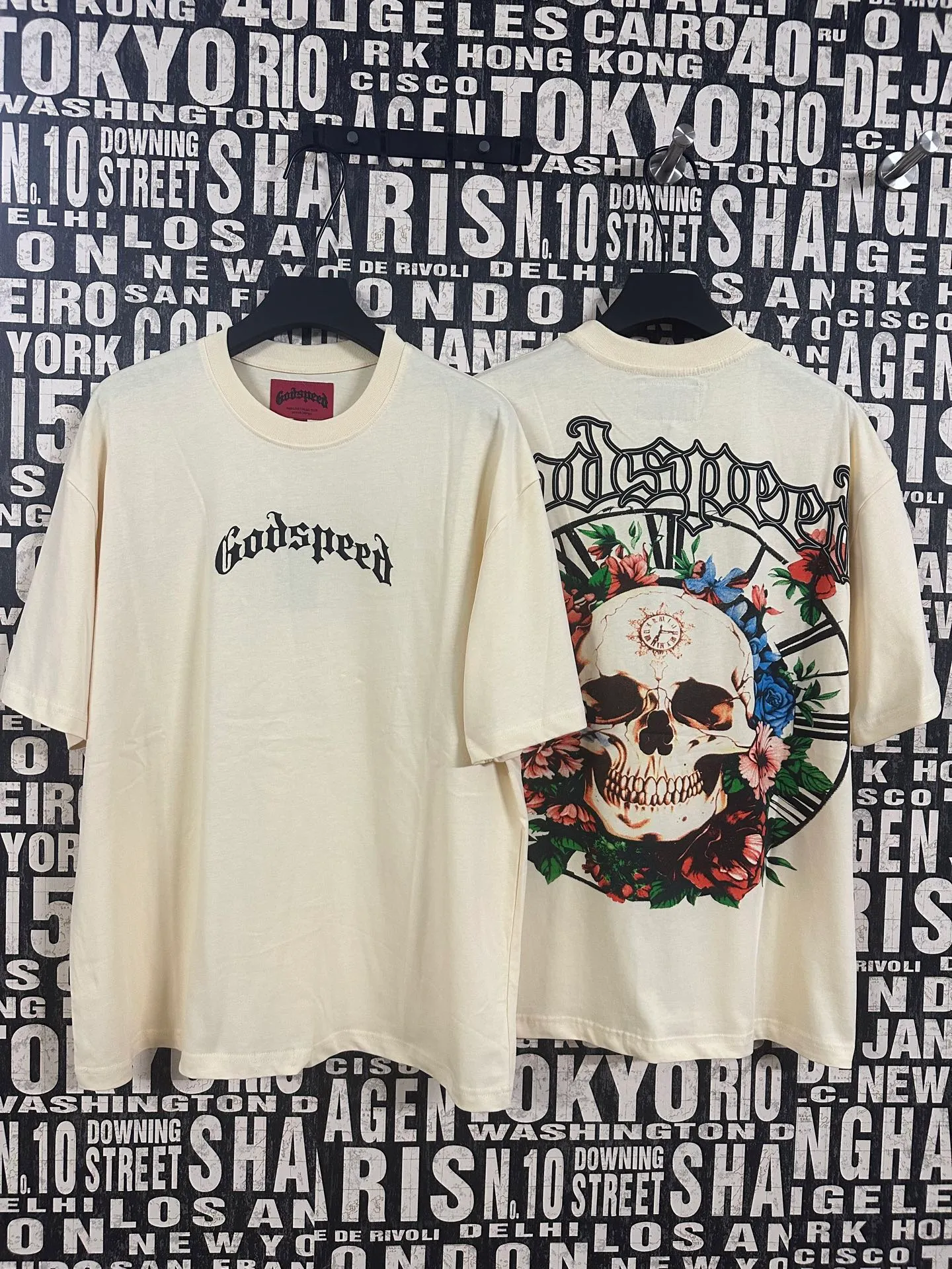 5046# White/Apricot｜P104 Godspeed cross-border American rock and roll street washed retro style short-sleeved T (craft printing) fabric (fabric) 32 counts combed double yarn 240 grams weight code number (size): S-M-L-XL color (colour): apricot.white