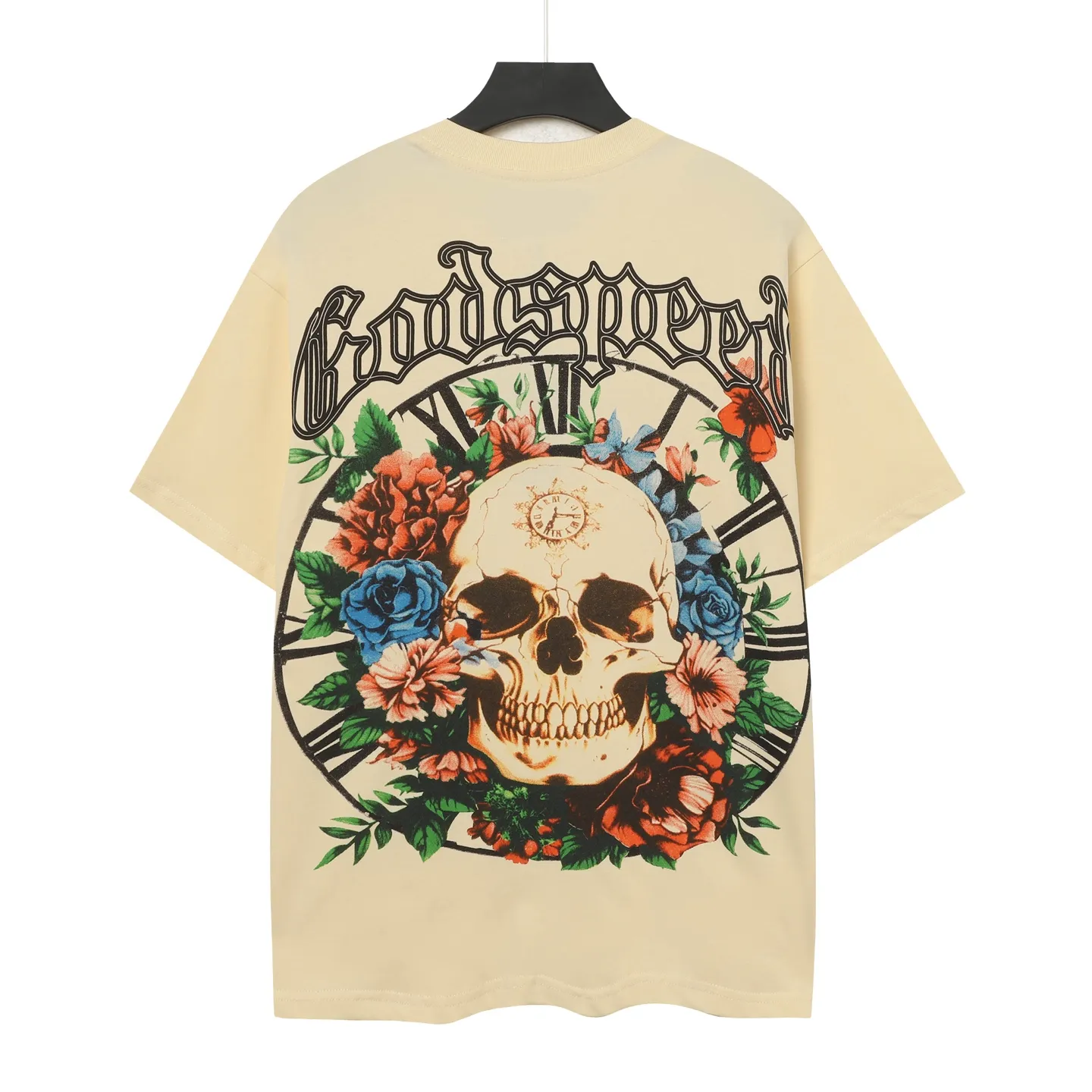 5046# White/Apricot｜P104 Godspeed cross-border American rock and roll street washed retro style short-sleeved T (craft printing) fabric (fabric) 32 counts combed double yarn 240 grams weight code number (size): S-M-L-XL color (colour): apricot.white