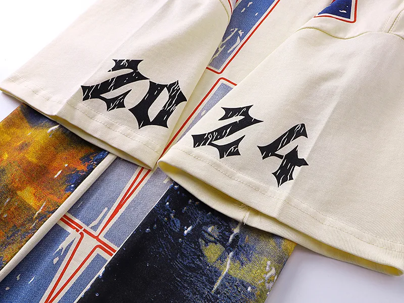 3010# P110 Real shot Godspeed American fashion rock street retro loose printed cotton short sleeves Fabric: 240g 32 count fine cotton double yarn pure cotton Color: off-white apricot Size: S M L XL