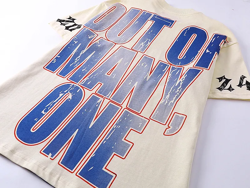 3010# P110 Real shot Godspeed American fashion rock street retro loose printed cotton short sleeves Fabric: 240g 32 count fine cotton double yarn pure cotton Color: off-white apricot Size: S M L XL