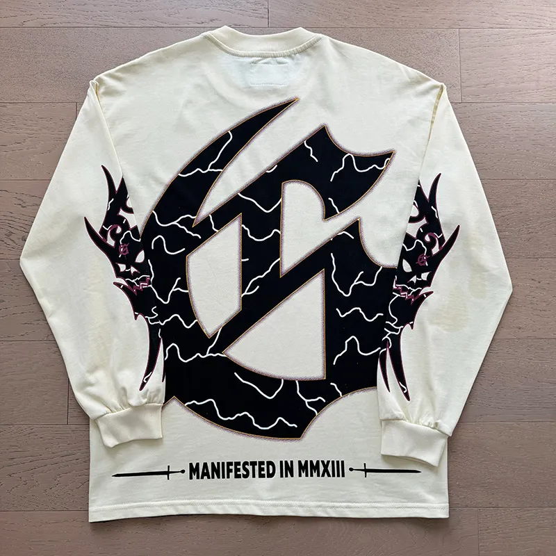 3173# P140 Real shot of Godspeed American trendy rock and roll street pure cotton loose bottoming long-sleeved T-shirt long T. Fabric: 270g 32 count fine cotton double yarn pure cotton Color: Apricot Code number: S M L XL
