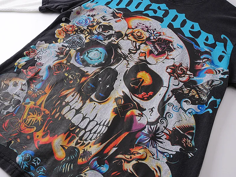 1156# P170 Real shot of Godspeed American fashion street retro washed and distressed fake two-piece pure cotton long T. Fabric: 270g 32 count fine cotton double yarn pure cotton Color: washed black Size: S M L XL