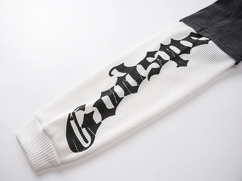 1156# P170 Real shot of Godspeed American fashion street retro washed and distressed fake two-piece pure cotton long T. Fabric: 270g 32 count fine cotton double yarn pure cotton Color: washed black Size: S M L XL