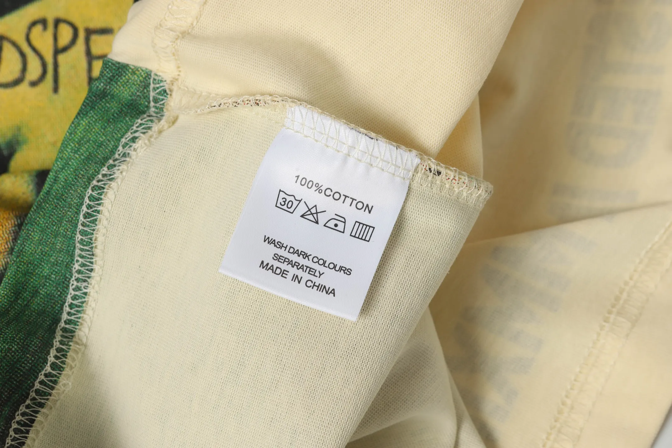 5043#apricot|P104 Godspeed cross-border American rock and roll street washed retro style short-sleeved T (craft printing) fabric (fabric) 32-count combed double yarn 240 grams weight code number (size): S-M-L-XL color (colour): apricot