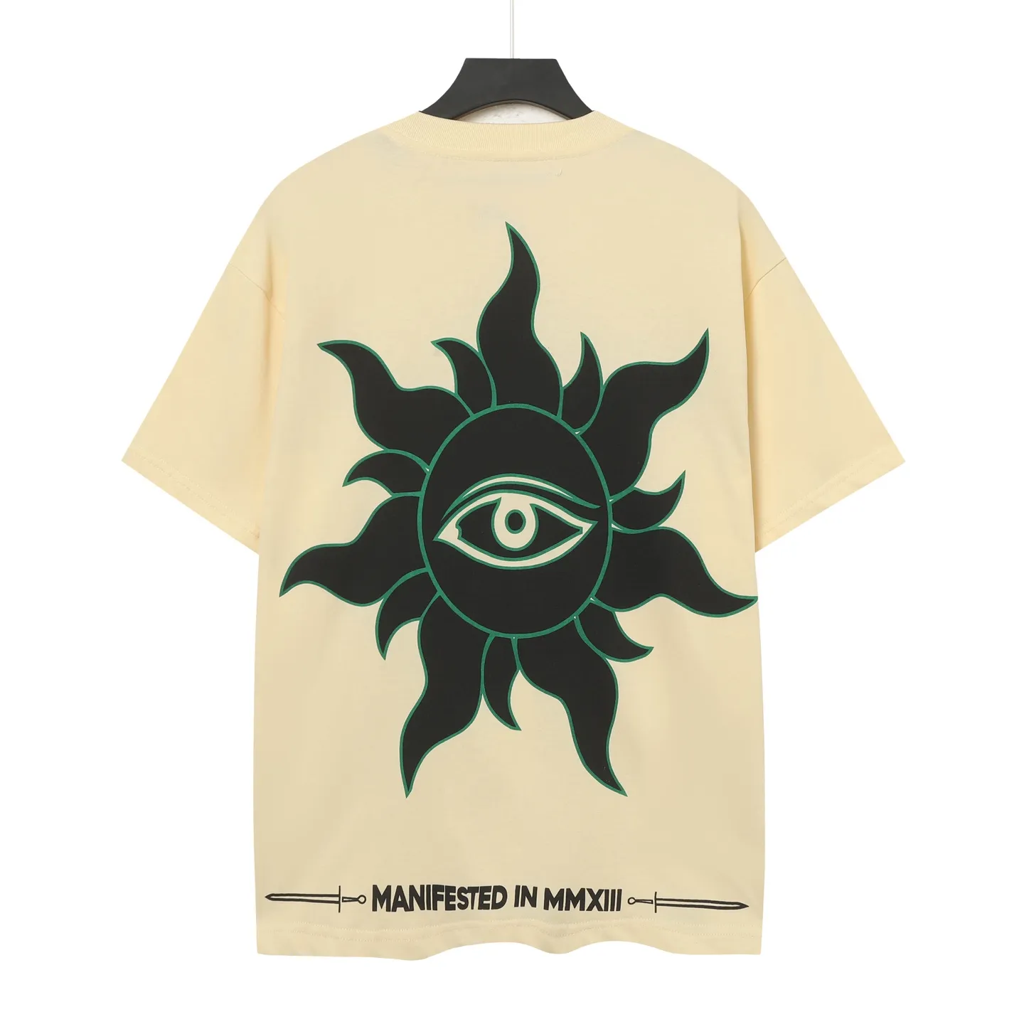 5043#apricot|P104 Godspeed cross-border American rock and roll street washed retro style short-sleeved T (craft printing) fabric (fabric) 32-count combed double yarn 240 grams weight code number (size): S-M-L-XL color (colour): apricot