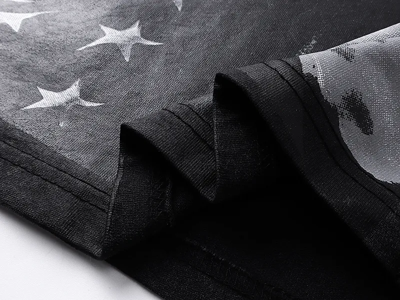 1088# P126 Washed Black Real Shot Godspeed American Fashion Rock Street Retro Washed Distressed Printed Pure Cotton Short Sleeves Fabric: 250g 32 Count Fine Cotton Double Yarn Pure Cotton Color: Washed Black Size: S M L XL