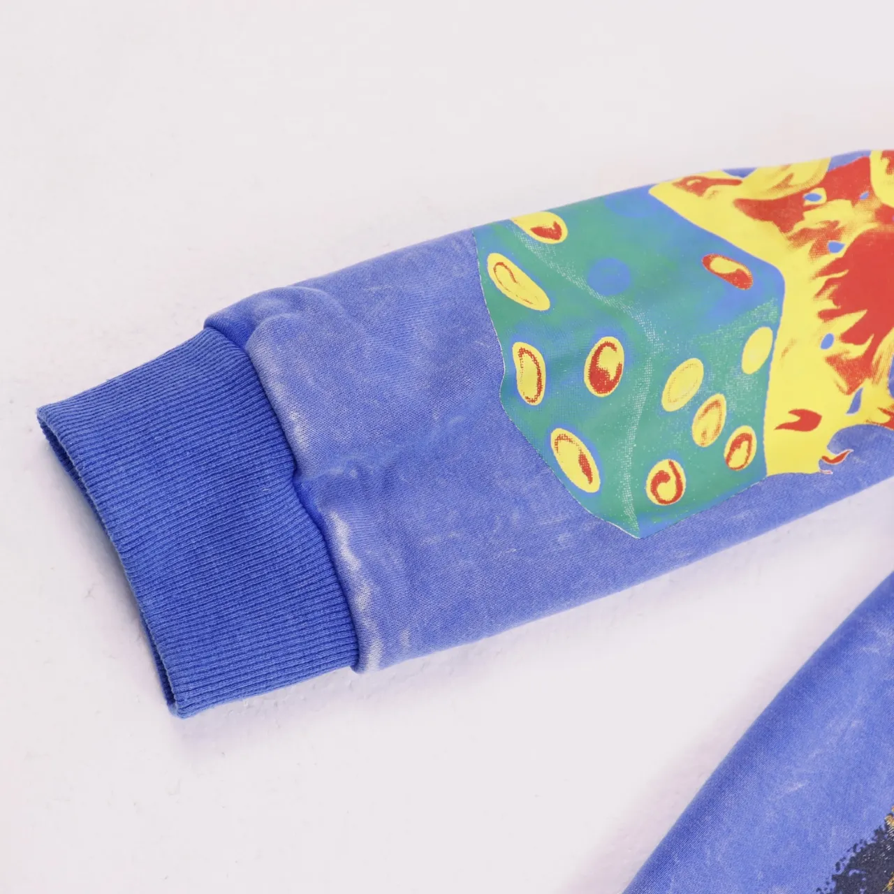 P196 Actual shot of the trendy Godspeed guitar skull denim print high quality terry sweatshirt hoodie color; washed black washed blue code number: S M L XL