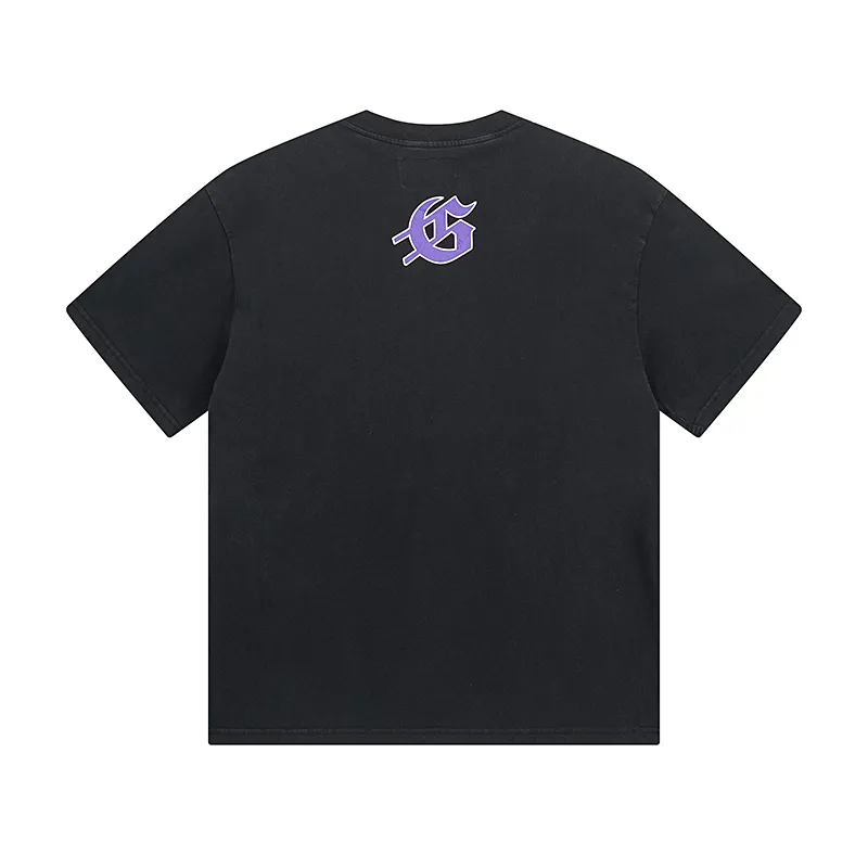1058# P126 Washed Black Real Shot Godspeed American Fashion Rock Street Retro Washed Distressed Printed Pure Cotton Short Sleeves Fabric: 250g 32 Count Fine Cotton Double Yarn Pure Cotton Color: Washed Black Size: S M L XL