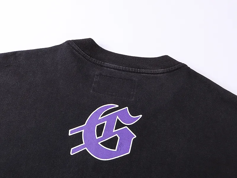 1058# P126 Washed Black Real Shot Godspeed American Fashion Rock Street Retro Washed Distressed Printed Pure Cotton Short Sleeves Fabric: 250g 32 Count Fine Cotton Double Yarn Pure Cotton Color: Washed Black Size: S M L XL