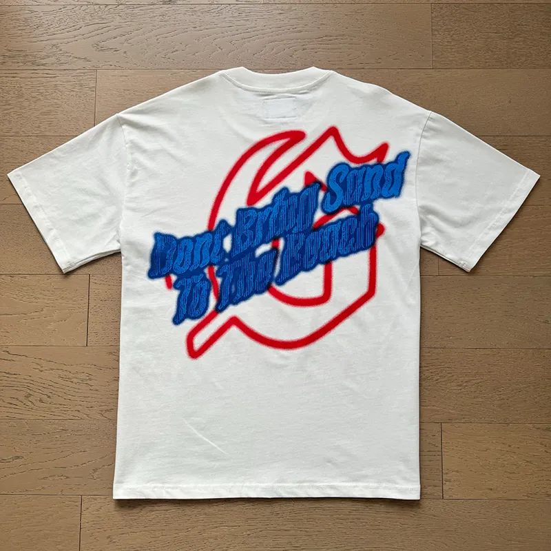 3022# P110 Real shot Godspeed American fashion rock street retro loose printed cotton short sleeves Fabric: 240g 32 count fine cotton double yarn pure cotton Color: off-white Size: S M L XL