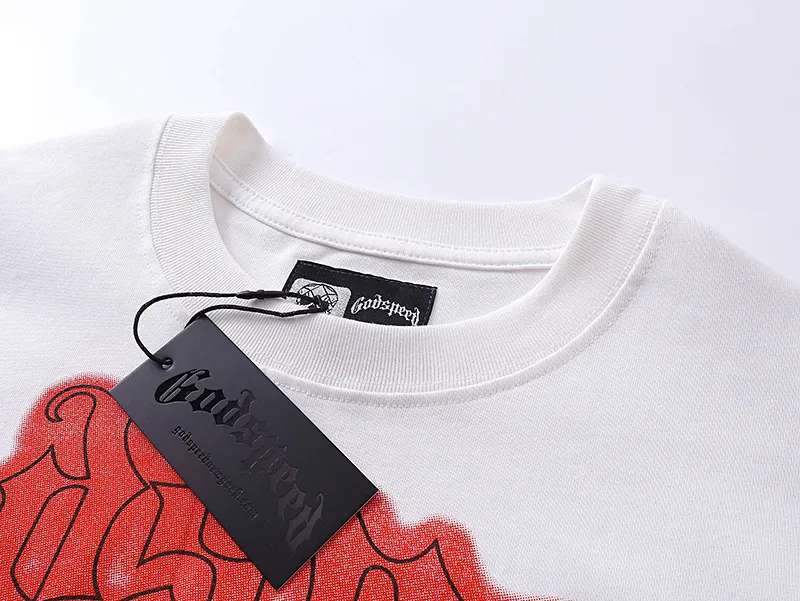 3022# P110 Real shot Godspeed American fashion rock street retro loose printed cotton short sleeves Fabric: 240g 32 count fine cotton double yarn pure cotton Color: off-white Size: S M L XL
