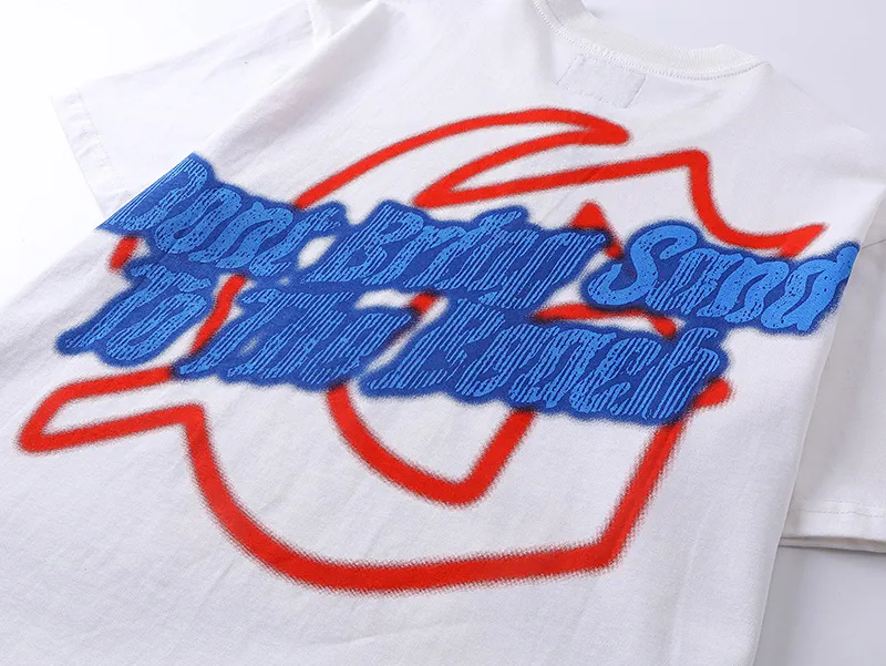 3022# P110 Real shot Godspeed American fashion rock street retro loose printed cotton short sleeves Fabric: 240g 32 count fine cotton double yarn pure cotton Color: off-white Size: S M L XL