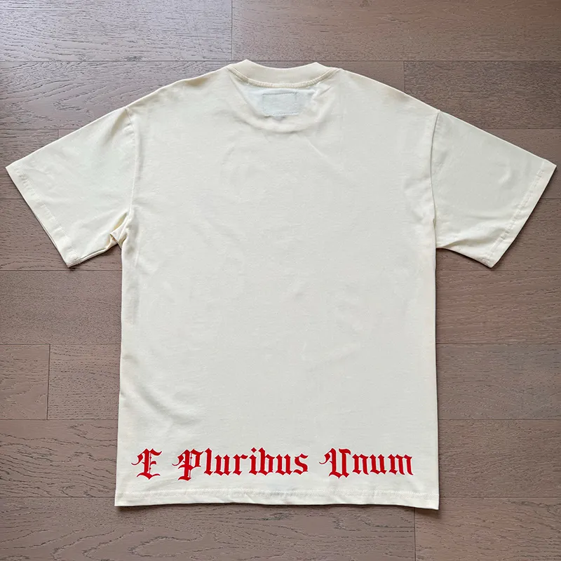 3127# P106 Real shot Godspeed American fashion rock street retro loose printed cotton short sleeves Fabric: 240g 32 count fine cotton double yarn pure cotton Color: apricot Size: S M L XL