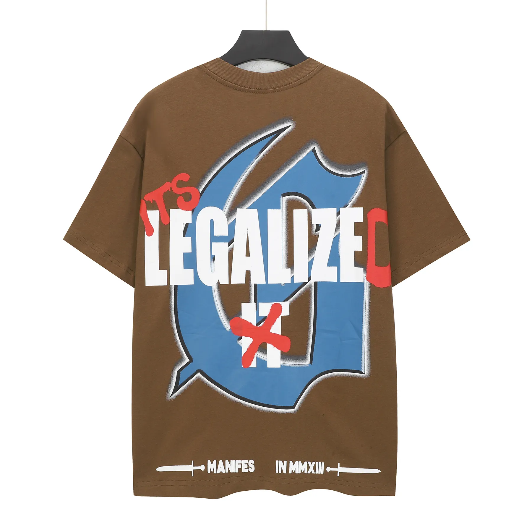 5100# Brown/Sea Blue/Golden Yellow I P106 Godspeed Cross-Border American Rock Street Washed Retro Style Short Sleeve T (Craft Print) Fabric (fabric) 32 Count Combed Double Yarn 240 Grams Size (size): S-M-L-XL Color (colour): Brown/Sea Blue/Golden Yellow 👉