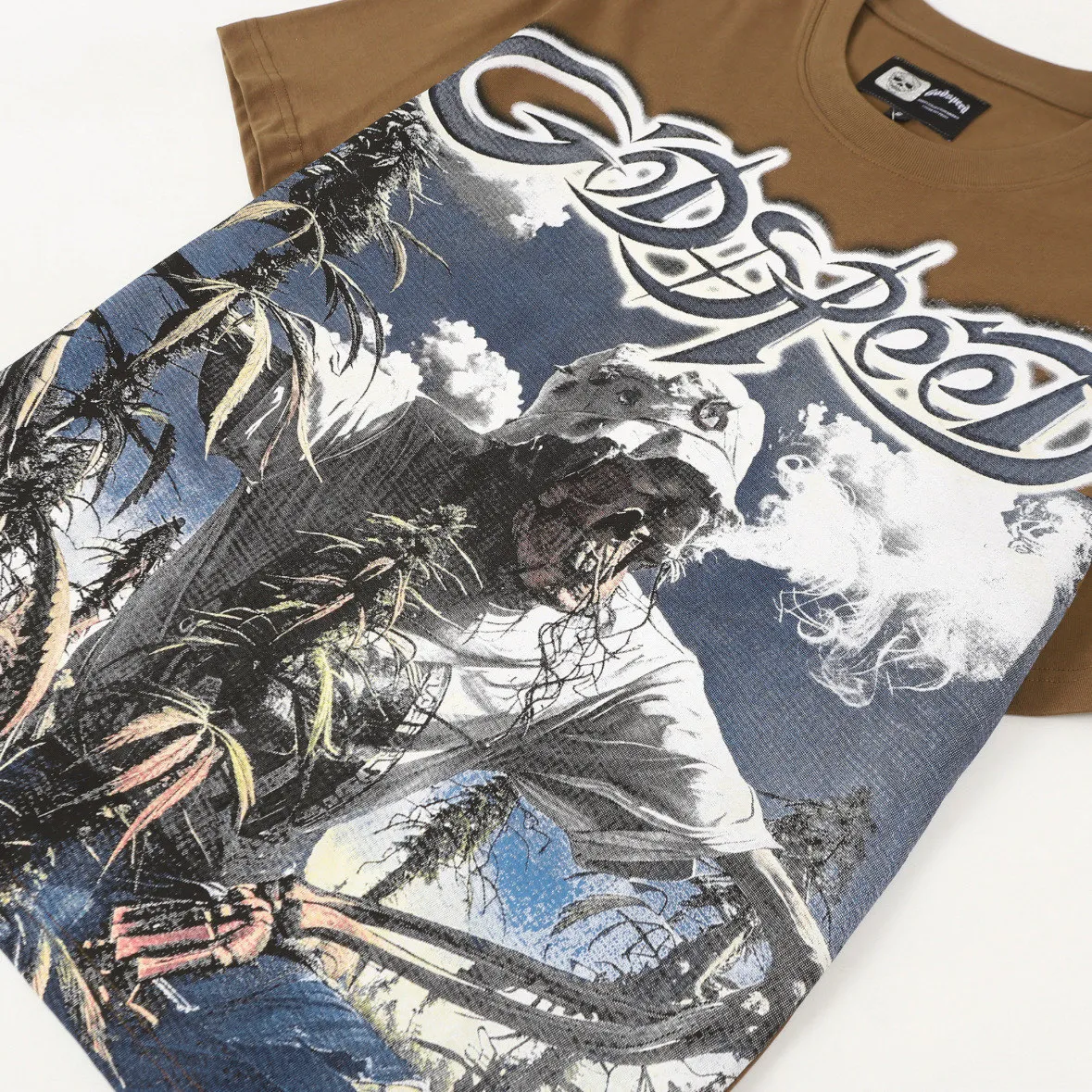 5100# Brown/Sea Blue/Golden Yellow I P106 Godspeed Cross-Border American Rock Street Washed Retro Style Short Sleeve T (Craft Print) Fabric (fabric) 32 Count Combed Double Yarn 240 Grams Size (size): S-M-L-XL Color (colour): Brown/Sea Blue/Golden Yellow 👉