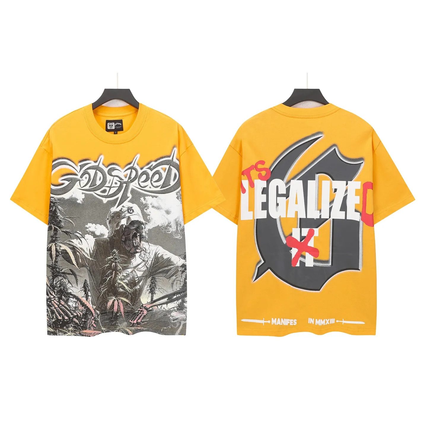 5100# Brown/Sea Blue/Golden Yellow I P106 Godspeed Cross-Border American Rock Street Washed Retro Style Short Sleeve T (Craft Print) Fabric (fabric) 32 Count Combed Double Yarn 240 Grams Size (size): S-M-L-XL Color (colour): Brown/Sea Blue/Golden Yellow 👉