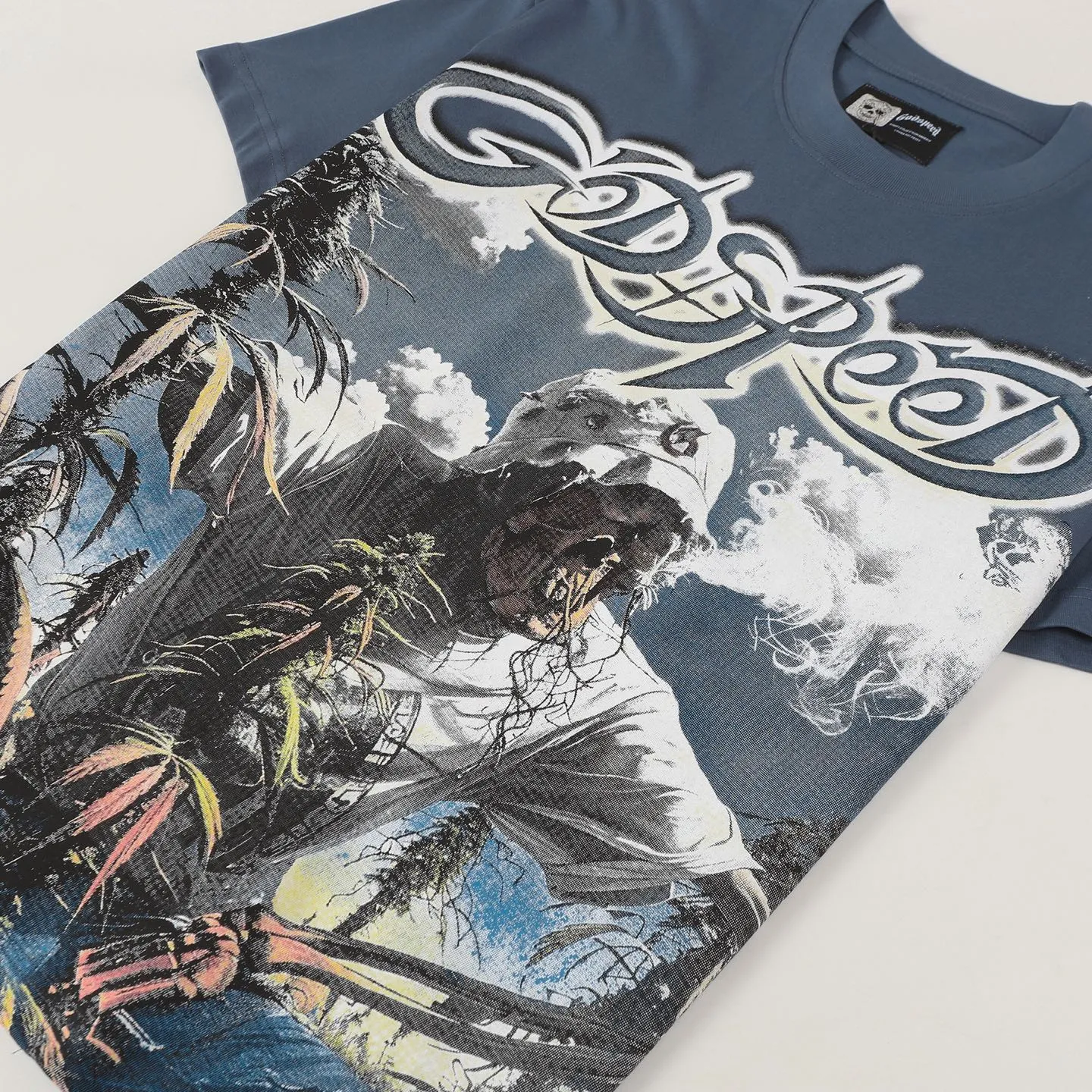 5100# Brown/Sea Blue/Golden Yellow I P106 Godspeed Cross-Border American Rock Street Washed Retro Style Short Sleeve T (Craft Print) Fabric (fabric) 32 Count Combed Double Yarn 240 Grams Size (size): S-M-L-XL Color (colour): Brown/Sea Blue/Golden Yellow 👉