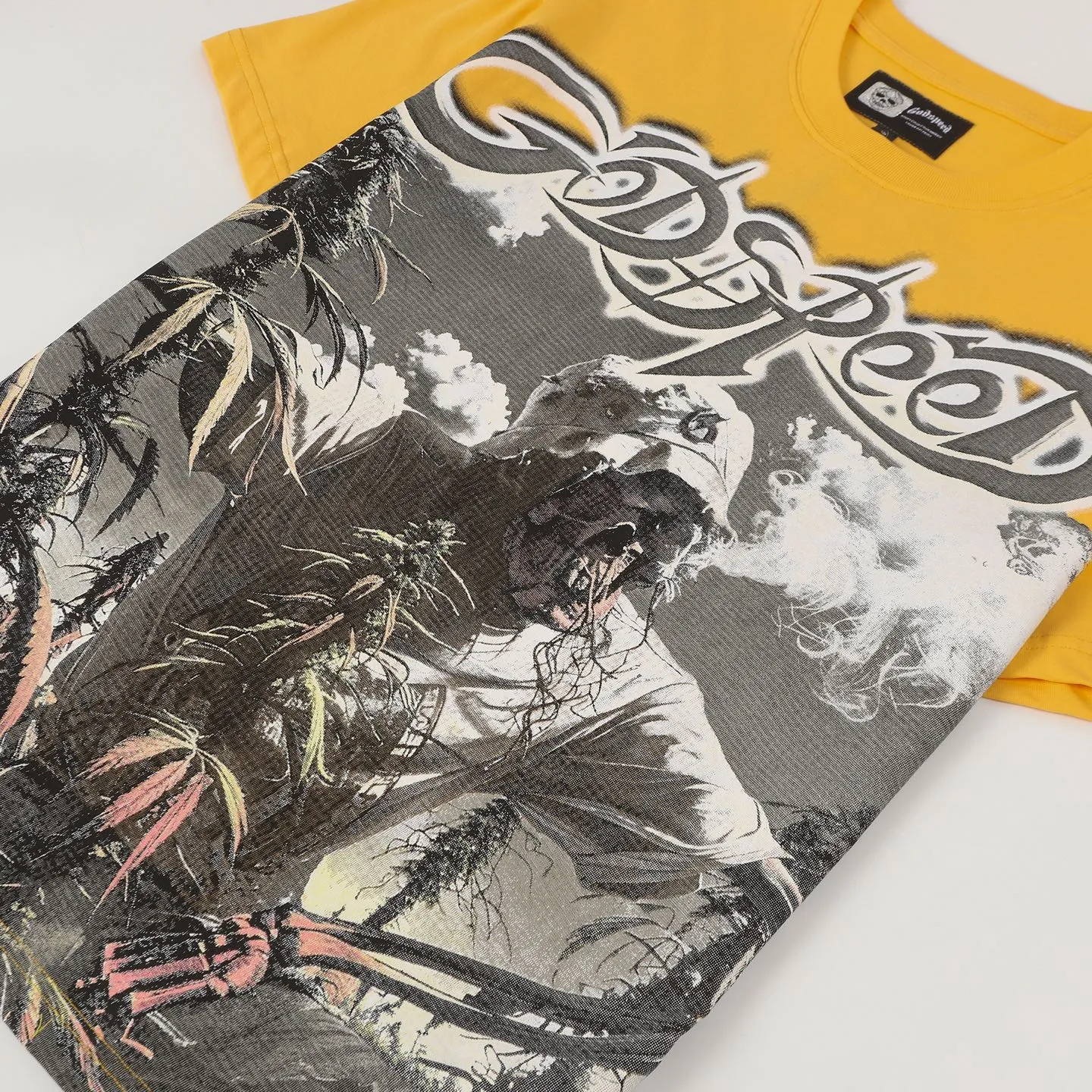 5100# Brown/Sea Blue/Golden Yellow I P106 Godspeed Cross-Border American Rock Street Washed Retro Style Short Sleeve T (Craft Print) Fabric (fabric) 32 Count Combed Double Yarn 240 Grams Size (size): S-M-L-XL Color (colour): Brown/Sea Blue/Golden Yellow 👉