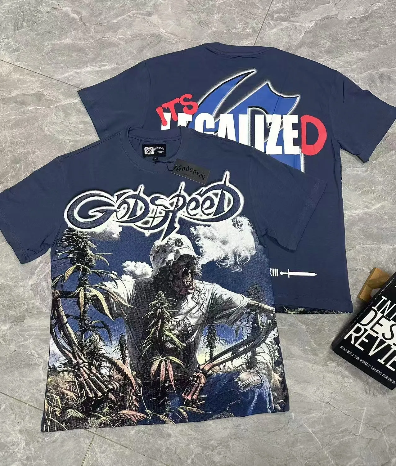 5100# Brown/Sea Blue/Golden Yellow I P106 Godspeed Cross-Border American Rock Street Washed Retro Style Short Sleeve T (Craft Print) Fabric (fabric) 32 Count Combed Double Yarn 240 Grams Size (size): S-M-L-XL Color (colour): Brown/Sea Blue/Golden Yellow 👉