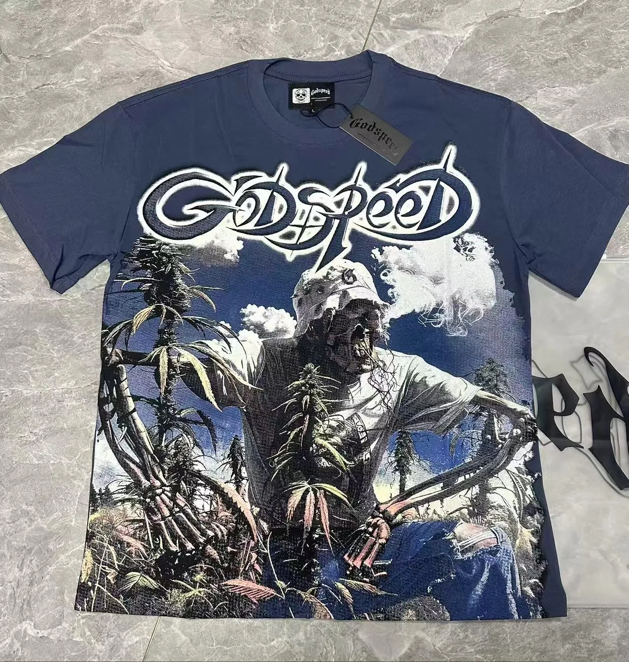 5100# Brown/Sea Blue/Golden Yellow I P106 Godspeed Cross-Border American Rock Street Washed Retro Style Short Sleeve T (Craft Print) Fabric (fabric) 32 Count Combed Double Yarn 240 Grams Size (size): S-M-L-XL Color (colour): Brown/Sea Blue/Golden Yellow 👉