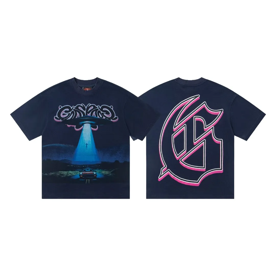G33# GodSpeed ​​white ink direct spray washed short-sleeved S-XL size blue (washed) P126 apricot P106