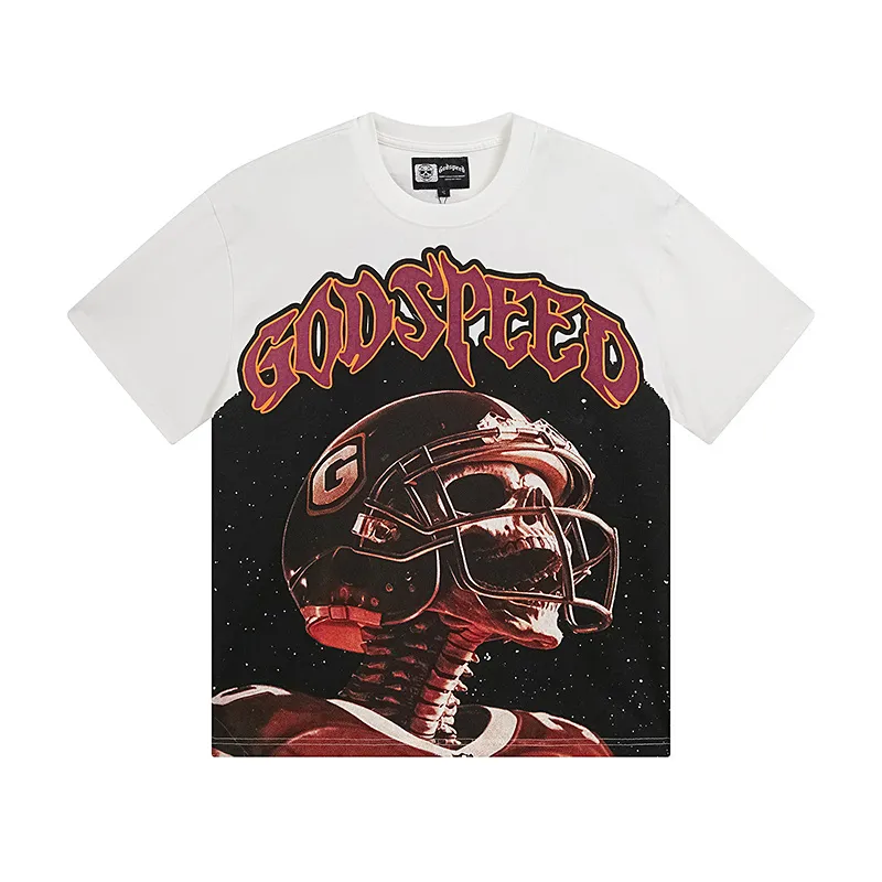 3122# P106 Real shot Godspeed American fashion rock street retro loose printed cotton short sleeves Fabric: 240g 32 count fine cotton double yarn pure cotton Color: off-white Size: S M L XL