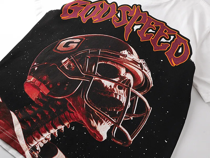 3122# P106 Real shot Godspeed American fashion rock street retro loose printed cotton short sleeves Fabric: 240g 32 count fine cotton double yarn pure cotton Color: off-white Size: S M L XL