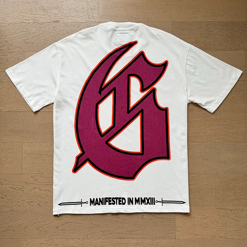 3122# P106 Real shot Godspeed American fashion rock street retro loose printed cotton short sleeves Fabric: 240g 32 count fine cotton double yarn pure cotton Color: off-white Size: S M L XL