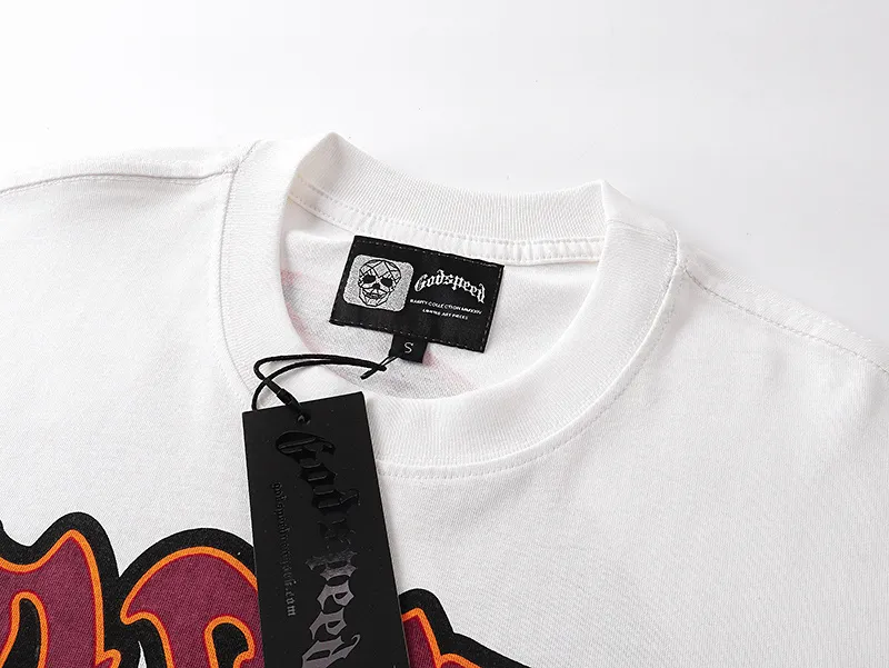 3122# P106 Real shot Godspeed American fashion rock street retro loose printed cotton short sleeves Fabric: 240g 32 count fine cotton double yarn pure cotton Color: off-white Size: S M L XL