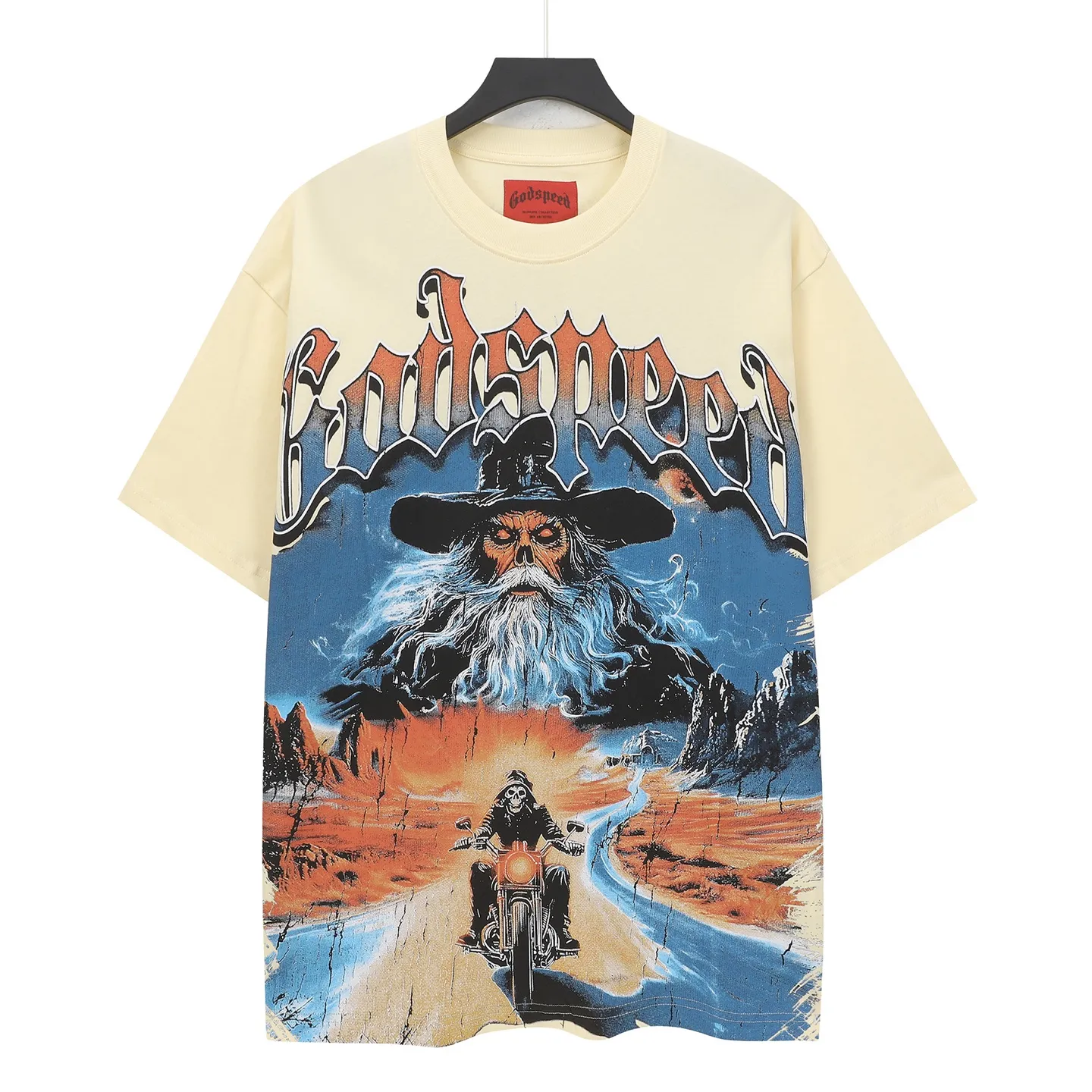 5303#apricot I P106 Godspeed cross-border American rock and roll street washed retro style short-sleeved T (craft printing) fabric (fabric): 32 counts combed double yarn 240 grams weight code number (size): S-M-L-XL color (colour): apricot