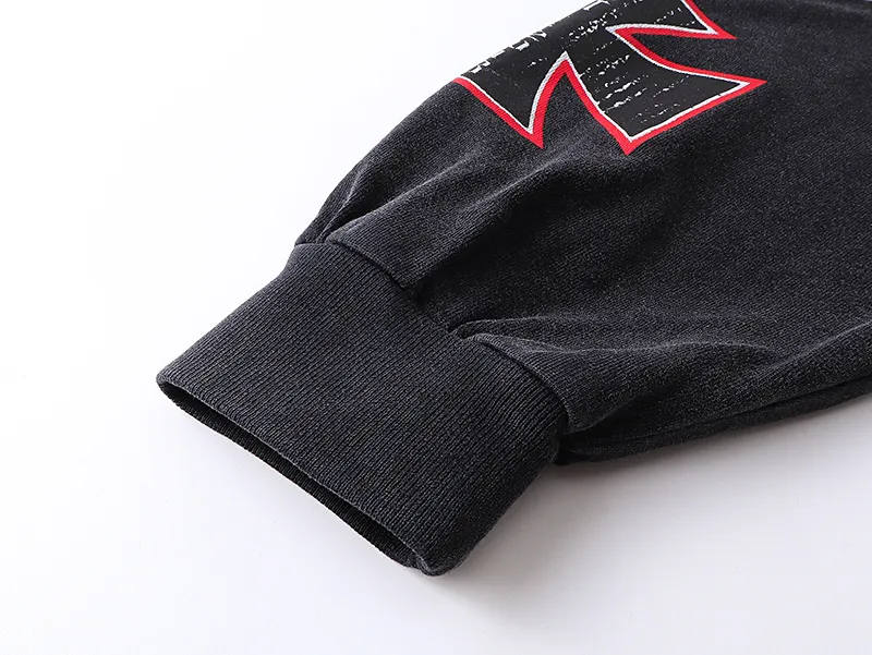 1100# P160 Washed Black Real Shot Godspeed American Fashion Rock Street Retro Washed Distressed Printed Pure Cotton Short Sleeves Fabric: 270g 32 Count Fine Cotton Double Yarn Pure Cotton Color: Washed Black Size: S M L XL