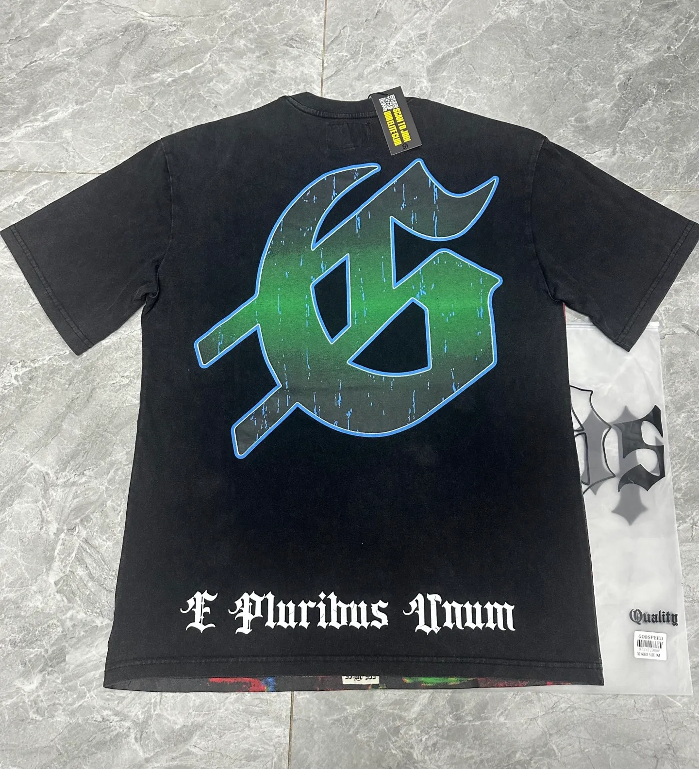 6060#washed black｜P116 Godspeed cross-border American rock and roll street washed retro style short-sleeved T (craft printing) fabric (fabric): 32 count combed double yarn 250g weight code number (size): S-M-L-XL color (colour): washed black