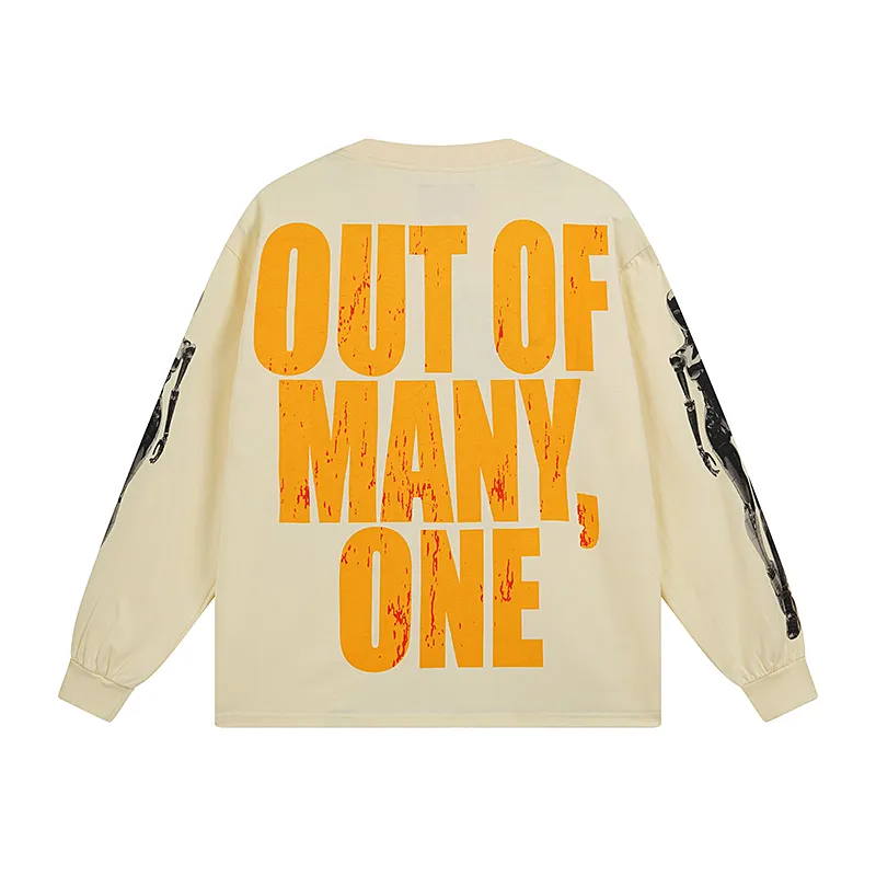 3096# P140 Real shot of Godspeed American fashion rock street pure cotton loose bottoming long-sleeved T-shirt long T-shirt Fabric: 270g 32 count fine cotton double yarn pure cotton Color: off-white apricot Code number: S M L XL