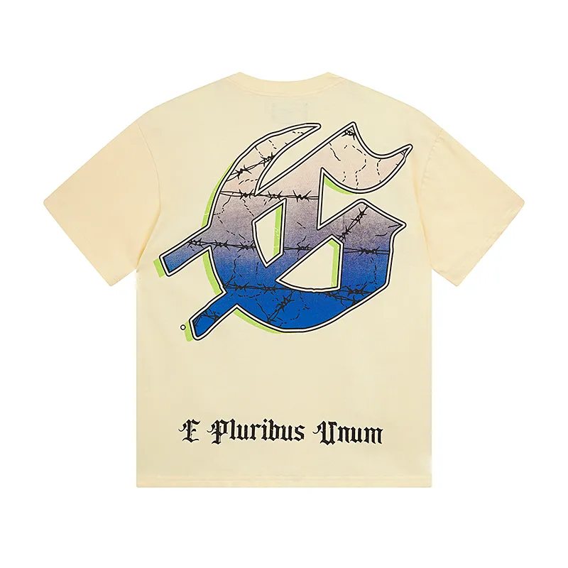 3037# P110 Real shot Godspeed American fashion rock street retro loose printed cotton short sleeves Fabric: 240g 32 count fine cotton double yarn pure cotton Color: apricot Size: S M L XL