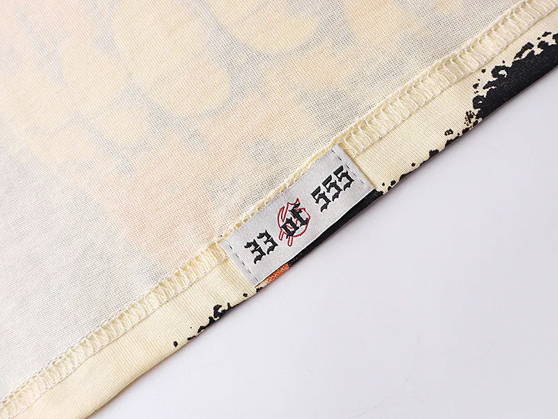 3037# P110 Real shot Godspeed American fashion rock street retro loose printed cotton short sleeves Fabric: 240g 32 count fine cotton double yarn pure cotton Color: apricot Size: S M L XL