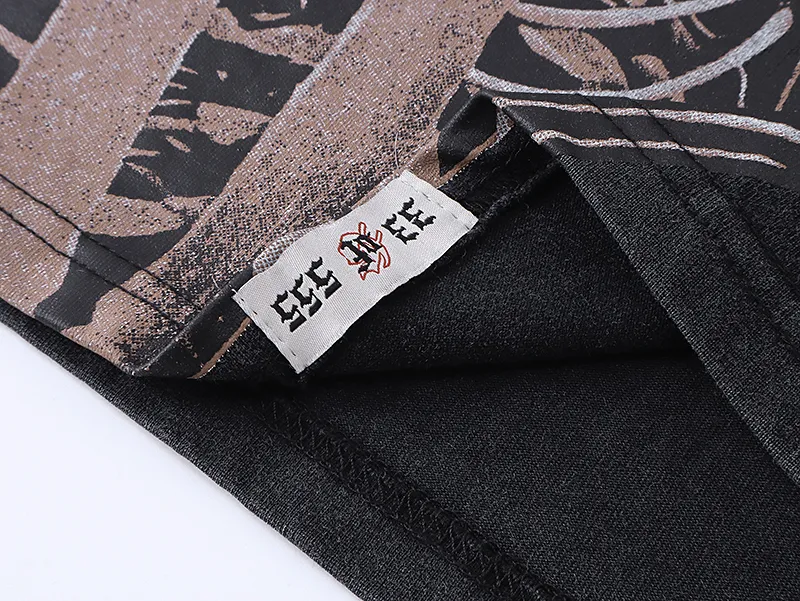 1060# P126 Washed Black Real Shot Godspeed American Fashion Rock Street Retro Washed Distressed Printed Pure Cotton Short Sleeves Fabric: 250g 32 Count Fine Cotton Double Yarn Pure Cotton Color: Washed Black Size: S M L XL