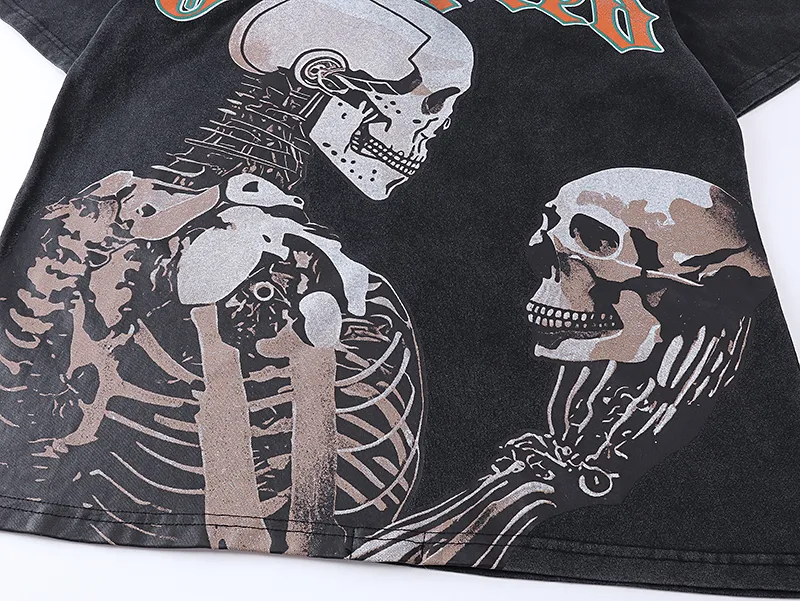 1060# P126 Washed Black Real Shot Godspeed American Fashion Rock Street Retro Washed Distressed Printed Pure Cotton Short Sleeves Fabric: 250g 32 Count Fine Cotton Double Yarn Pure Cotton Color: Washed Black Size: S M L XL
