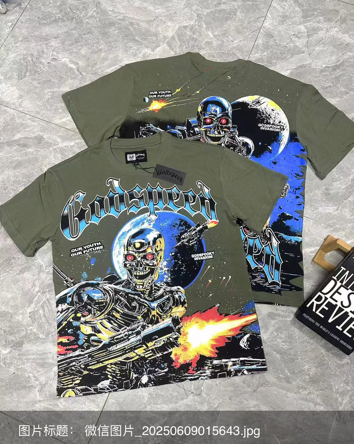 5101#Army Green｜P106 Godspeed cross-border American rock and roll street washed retro style short-sleeved T (craft printing) fabric (fabric) 32 counts combed double yarn 240 grams weight code number (size): S-M-L-XL color (colour): military green 👉