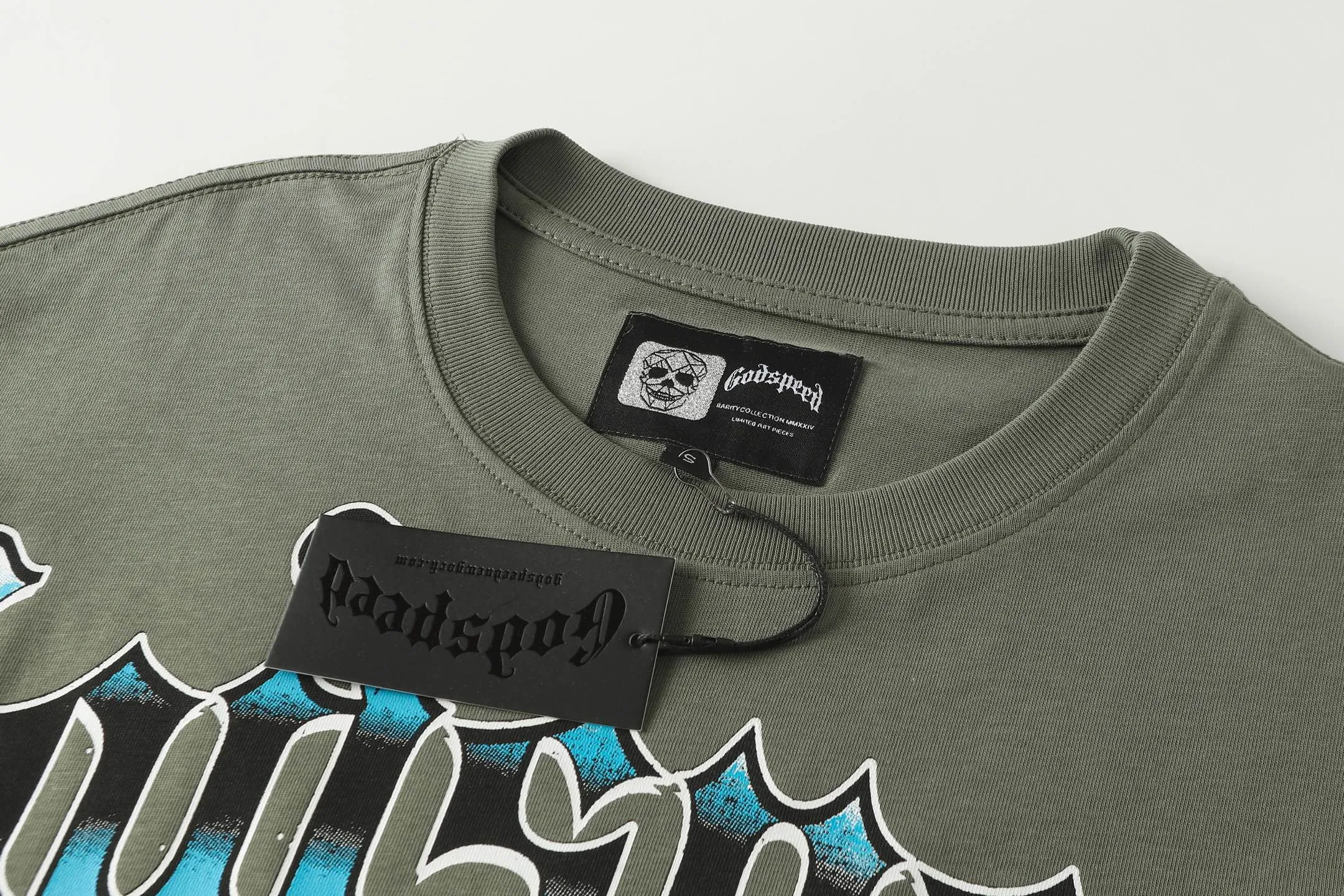 5101#Army Green｜P106 Godspeed cross-border American rock and roll street washed retro style short-sleeved T (craft printing) fabric (fabric) 32 counts combed double yarn 240 grams weight code number (size): S-M-L-XL color (colour): military green 👉