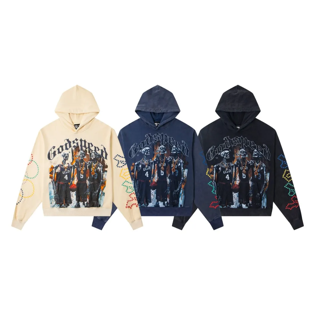 G08# GodSpeed ​​white ink direct spray sweatshirt S-XL washed black, sapphire blue P236 apricot P226