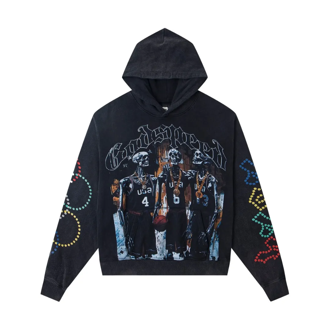G08# GodSpeed ​​white ink direct spray sweatshirt S-XL washed black, sapphire blue P236 apricot P226