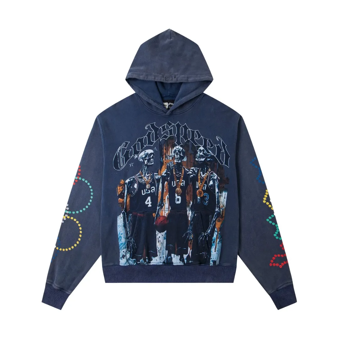 G08# GodSpeed ​​white ink direct spray sweatshirt S-XL washed black, sapphire blue P236 apricot P226