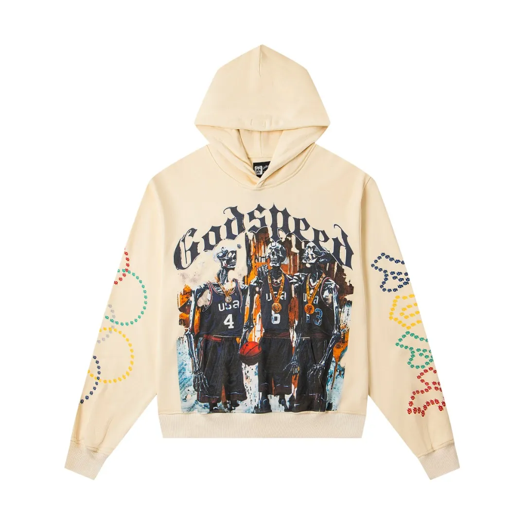 G08# GodSpeed ​​white ink direct spray sweatshirt S-XL washed black, sapphire blue P236 apricot P226