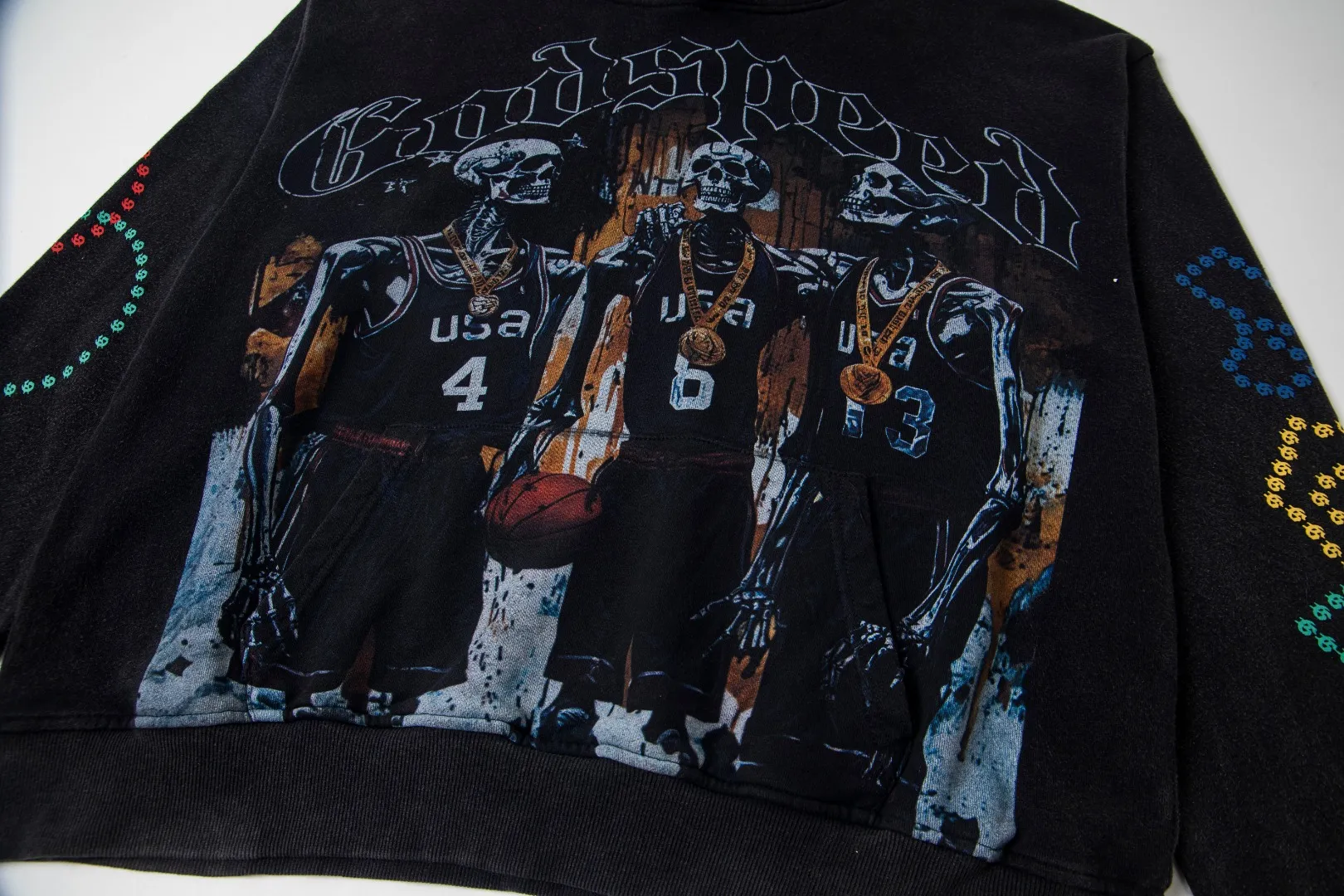 G08# GodSpeed ​​white ink direct spray sweatshirt S-XL washed black, sapphire blue P236 apricot P226