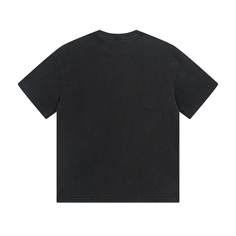 1073# P126 Washed Black Real Shot Godspeed American Fashion Rock Street Retro Washed Distressed Printed Cotton Short Sleeves Fabric: 250g 32 Count Fine Cotton Double Yarn Pure Cotton Color: Washed Black Size: S M L XL