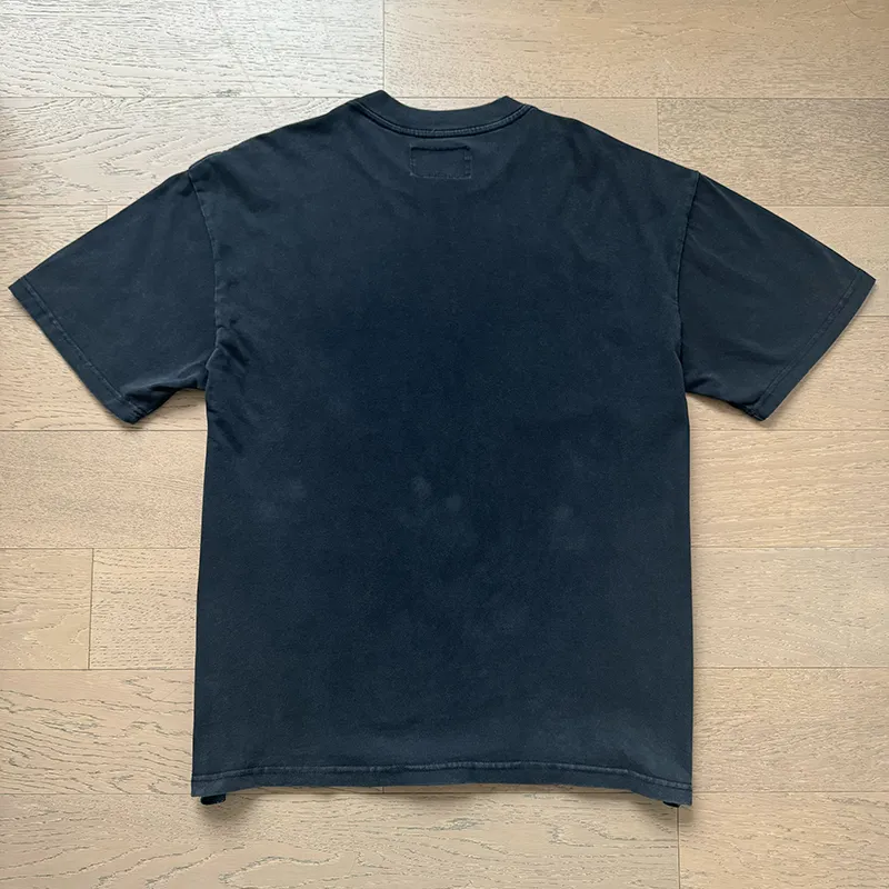 1073# P126 Washed Black Real Shot Godspeed American Fashion Rock Street Retro Washed Distressed Printed Cotton Short Sleeves Fabric: 250g 32 Count Fine Cotton Double Yarn Pure Cotton Color: Washed Black Size: S M L XL