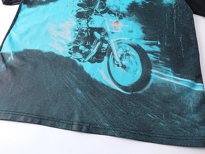 1073# P126 Washed Black Real Shot Godspeed American Fashion Rock Street Retro Washed Distressed Printed Cotton Short Sleeves Fabric: 250g 32 Count Fine Cotton Double Yarn Pure Cotton Color: Washed Black Size: S M L XL