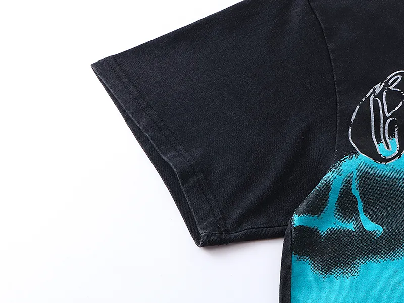 1073# P126 Washed Black Real Shot Godspeed American Fashion Rock Street Retro Washed Distressed Printed Cotton Short Sleeves Fabric: 250g 32 Count Fine Cotton Double Yarn Pure Cotton Color: Washed Black Size: S M L XL